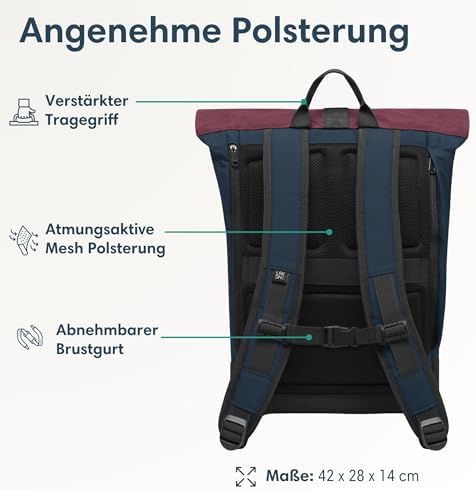 41190vdye1l. ac .jpg LARKSON Janne Rolltop Rucksack - Mit Laptopfach für Damen & Herren -Uni, Arbeit, Reise & Fahrrad - Tagesrucksack, Mittel