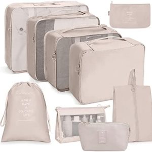 OSDUE Koffer Organizer Set, Wasserdichte Reise Kleidertaschen, Verpackungswürfel für koffer (Beige) OSDUE Koffer Organ