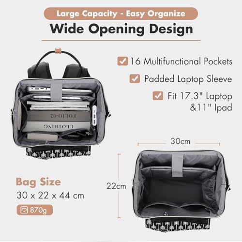 417a1p86 el. ac .jpg Lekesky Damen Anti Diebstahl Rucksack mit Laptopfach & 15.6 Zoll Laptop, Arbeitsrucksack Schultasche & Tagepack, Grau L