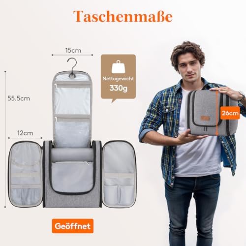 418zq8ejnel. ac .jpg Lifewit Große Kulturbeutel Herren Wasserdicht Reisetasche Kosmetikkosmetiktasche Fächer Schwarz RCSS 100