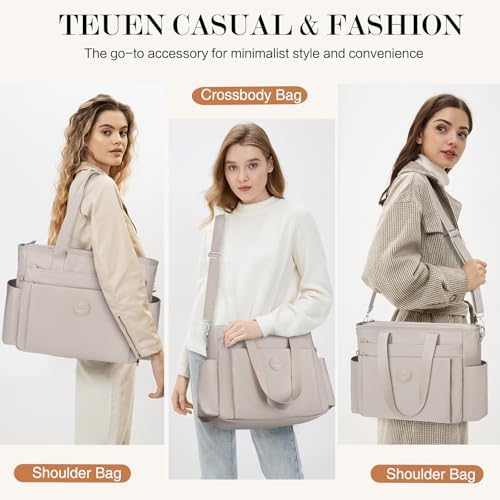 41bkpq8mtyl. ac .jpg TEUEN Handtasche Damen Mittelgroß Leichte Henkeltaschen für Arbeit Reisen mit Reißverschluss Einkaufen Schule Shopper Cr