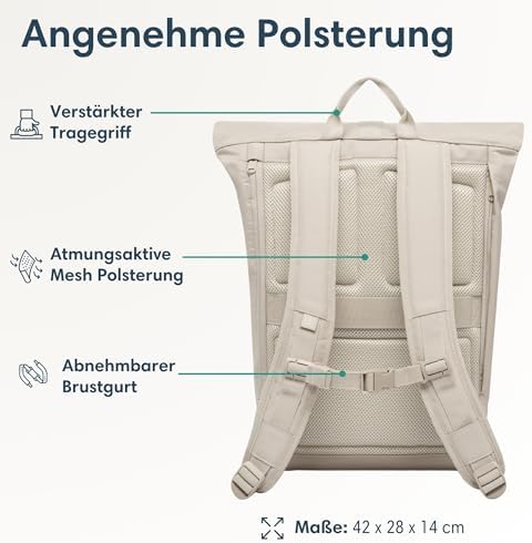 41emgi puwl. ac .jpg LARKSON Janne Rolltop Rucksack - Mit Laptopfach für Damen & Herren -Uni, Arbeit, Reise & Fahrrad - Tagesrucksack, Mittel