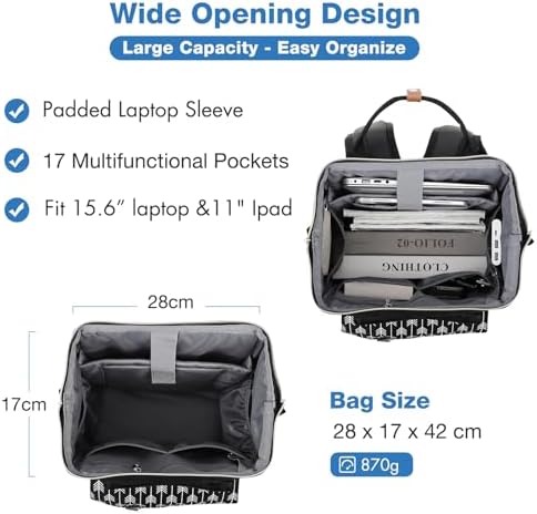 41eqw2zqzul. ac .jpg Lekesky Damen Anti Diebstahl Rucksack mit Laptopfach & 15.6 Zoll Laptop, Arbeitsrucksack Schultasche & Tagepack, Grau L