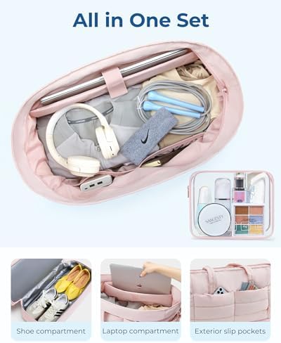 41foff3dbpl. ac .jpg Bagsmart Puffer Reisetasche Damen Groß 38l Kliniktasche Geburt Wasserabweisend Handgepäck, 47*21*39cm Kamel Bagsmart Puf