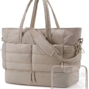Bagsmart Puffer Reisetasche Damen Groß 38l Kliniktasche Geburt Wasserabweisend Handgepäck, 47*21*39cm Kamel Bagsmart Puf