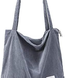 KALIDI cord Tasche Damen Groß Shopper Tasche mit Reißverschluss für Arbeit und Büro