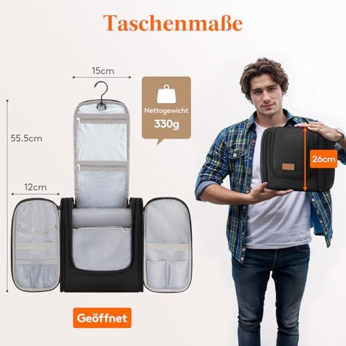 41sq11ns0gl. ac .jpg Lifewit Große Kulturbeutel Herren Wasserdicht Reisetasche Kosmetikkosmetiktasche Fächer Schwarz RCSS 100