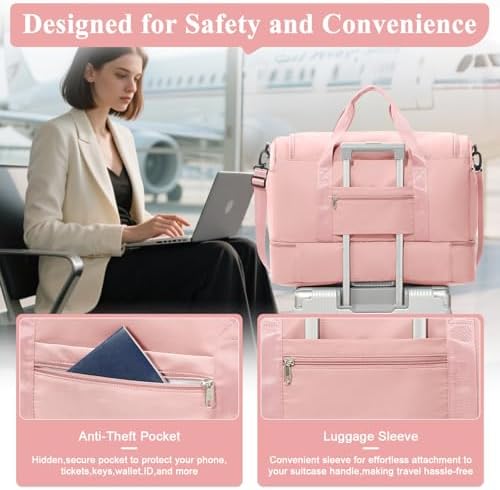 41twwfiffml. ac .jpg SEAFEEWasserdatenschützende Reisetasche Damen Fitnesstasche A11-Beige Braun