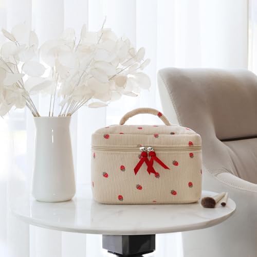 41tjhsvdxrl. ac .jpg Niedliche Cord Kosmetiktasche Erdbeere für Damen und Mädchen Global Recycled Standard Kulturtasche und Reise Kulturbeu