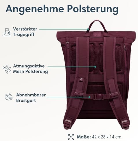 41tkqxpt5zl. ac .jpg LARKSON Janne Rolltop Rucksack - Mit Laptopfach für Damen & Herren -Uni, Arbeit, Reise & Fahrrad - Tagesrucksack, Mittel