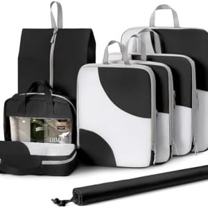 DIMJ Packwürfel für Reise - KofferorganizerCompression, Packwürfel für Kleidung, Grundlagen für Reisen, 8 Stück(Schwarz)