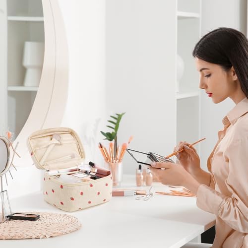 41urfgxp57l. ac .jpg Niedliche Cord Kosmetiktasche Erdbeere für Damen und Mädchen Global Recycled Standard Kulturtasche und Reise Kulturbeu