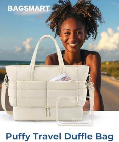 41drjlji cl. ac .jpg Bagsmart Puffer Reisetasche Damen Groß 38l Kliniktasche Geburt Wasserabweisend Handgepäck, 47*21*39cm Kamel Bagsmart Puf