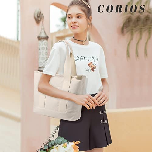 41ekkwt8qgl. ac .jpg CORIOS Damen Tragetasche Große Kapazität Multifunktionale Schultertasche Casual Handtasche für Arbeit Schule Reise Weiß