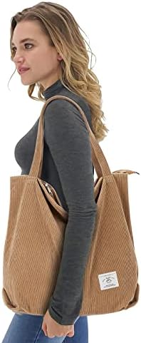41fyf4y9fvl. ac .jpg KALIDI cord Tasche Damen Groß Shopper Tasche mit Reißverschluss für Arbeit und Büro
