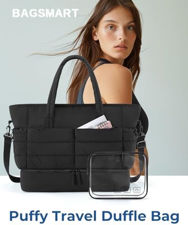 41hapey4uyl. ac .jpg Bagsmart Puffer Reisetasche Damen Groß 38l Kliniktasche Geburt Wasserabweisend Handgepäck, 47*21*39cm Kamel Bagsmart Puf