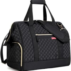 Lekesky Reisetasche Damen Großes Schuhfach Airline Strand Freizeit Schwarz Gesteppt 33L Kliniktasche Geburt Große Öffnun