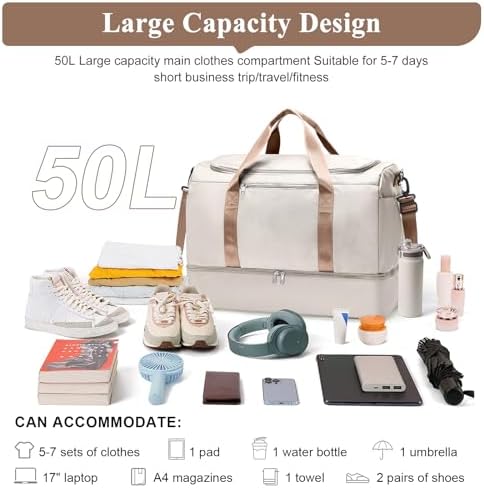 41qsczrg2ll. ac .jpg SEAFEEWasserdatenschützende Reisetasche Damen Fitnesstasche A11-Beige Braun