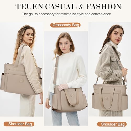 41vmgp2itkl. ac .jpg TEUEN Handtasche Damen Mittelgroß Leichte Henkeltaschen für Arbeit Reisen mit Reißverschluss Einkaufen Schule Shopper Cr