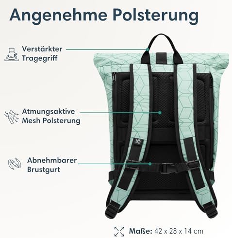 41x9uvuidfl. ac .jpg LARKSON Janne Rolltop Rucksack - Mit Laptopfach für Damen & Herren -Uni, Arbeit, Reise & Fahrrad - Tagesrucksack, Mittel