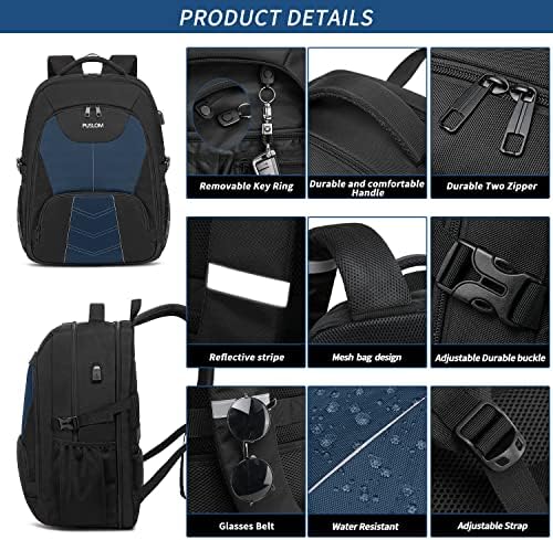 510cal8ydl. ac .jpg PUSLOM Extra Großer Wasserdichter Rucksack für Männer 55L Laptop Tasche mit USB Ladeanschluss Business Reisen Schwarz