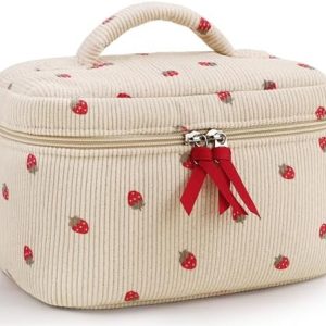 Niedliche Cord Kosmetiktasche Erdbeere für Damen und Mädchen Global Recycled Standard Kulturtasche und Reise Kulturbeu