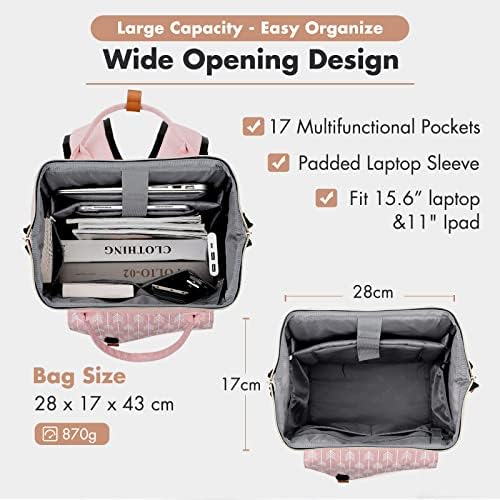 516uvmnyil. ac .jpg Lekesky Damen Anti Diebstahl Rucksack mit Laptopfach & 15.6 Zoll Laptop, Arbeitsrucksack Schultasche & Tagepack, Grau L