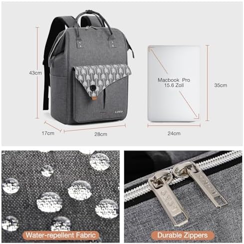 517zxeo4eyl. ac .jpg Lekesky Damen Anti Diebstahl Rucksack mit Laptopfach & 15.6 Zoll Laptop, Arbeitsrucksack Schultasche & Tagepack, Grau L
