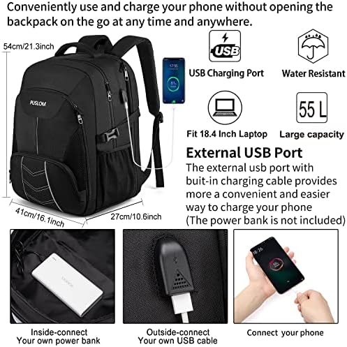 5196fuy7cfl. ac .jpg PUSLOM Extra Großer Wasserdichter Rucksack für Männer 55L Laptop Tasche mit USB Ladeanschluss Business Reisen Schwarz