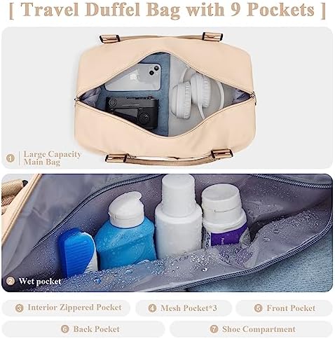 51b3yc7yrbl. ac .jpg SEAFEEWasserdatenschützende Reisetasche Damen Fitnesstasche A11-Beige Braun