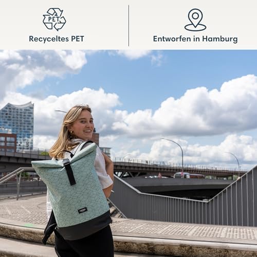 51bcxm4njnl. ac .jpg LARKSON Janne Rolltop Rucksack - Mit Laptopfach für Damen & Herren -Uni, Arbeit, Reise & Fahrrad - Tagesrucksack, Mittel