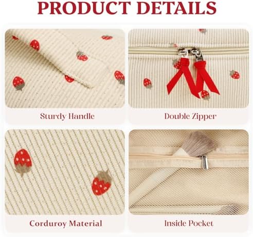 51o ivlwtvl. ac .jpg Niedliche Cord Kosmetiktasche Erdbeere für Damen und Mädchen Global Recycled Standard Kulturtasche und Reise Kulturbeu