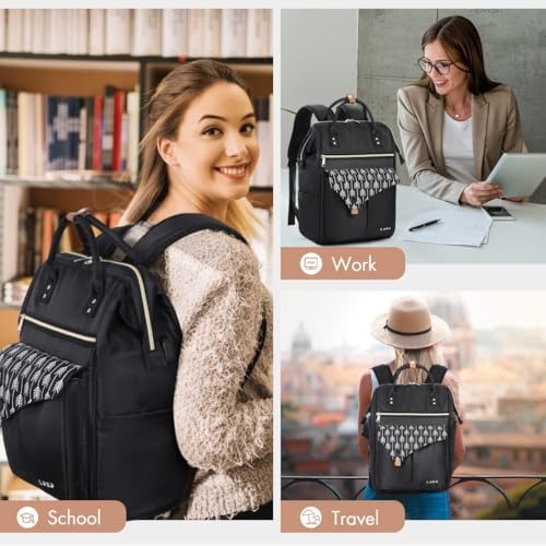 51og17m29el. ac .jpg Lekesky Damen Anti Diebstahl Rucksack mit Laptopfach & 15.6 Zoll Laptop, Arbeitsrucksack Schultasche & Tagepack, Grau L