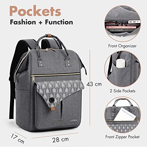 51qa3ujfixl. ac .jpg Lekesky Damen Anti Diebstahl Rucksack mit Laptopfach & 15.6 Zoll Laptop, Arbeitsrucksack Schultasche & Tagepack, Grau L