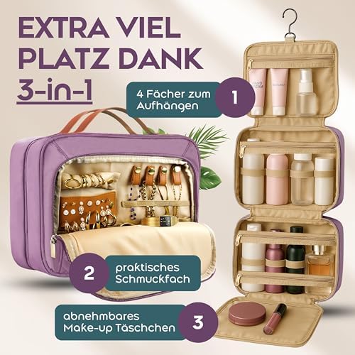 51qi obtfql. ac .jpg Reisefein Kulturtasche Damen Groß – 3-in-1 Kulturbeutel zum Aufhängen – Praktische Kosmetiktasche für Reise & Ordnung