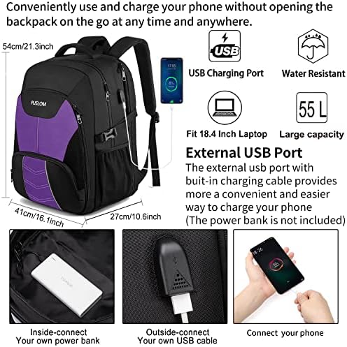 51sktuygtul. ac .jpg PUSLOM Extra Großer Wasserdichter Rucksack für Männer 55L Laptop Tasche mit USB Ladeanschluss Business Reisen Schwarz