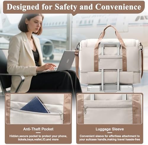 51thx1f2cpl. ac .jpg SEAFEEWasserdatenschützende Reisetasche Damen Fitnesstasche A11-Beige Braun