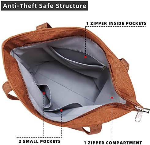 51xtc9663kl. ac .jpg KALIDI cord Tasche Damen Groß Shopper Tasche mit Reißverschluss für Arbeit und Büro