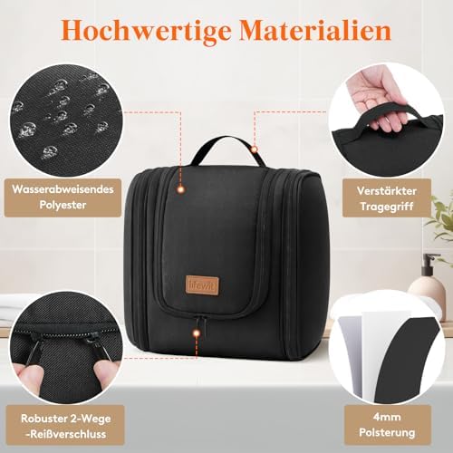 51yrqreietl. ac .jpg Lifewit Große Kulturbeutel Herren Wasserdicht Reisetasche Kosmetikkosmetiktasche Fächer Schwarz RCSS 100