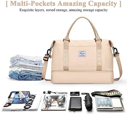 51zid1z5j1l. ac .jpg SEAFEEWasserdatenschützende Reisetasche Damen Fitnesstasche A11-Beige Braun