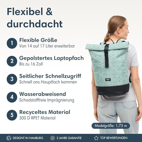 51aobaxdgel. ac .jpg LARKSON Janne Rolltop Rucksack - Mit Laptopfach für Damen & Herren -Uni, Arbeit, Reise & Fahrrad - Tagesrucksack, Mittel