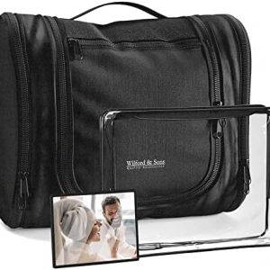 Wilford & Sons Wasserdichter Kulturbeutel zum Aufhängen | XXL Kosmetiktasche für Damen & Herren | Spiegel inklusive | Gr
