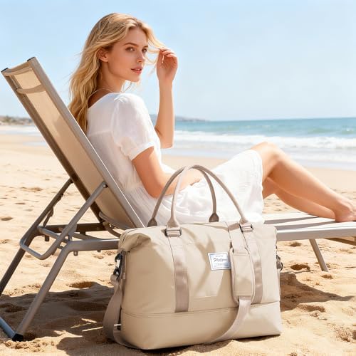 51baxiynk1l. ac .jpg SEAFEEWasserdatenschützende Reisetasche Damen Fitnesstasche A11-Beige Braun