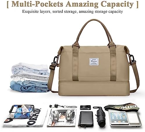 51bo7i8soml. ac .jpg SEAFEEWasserdatenschützende Reisetasche Damen Fitnesstasche A11-Beige Braun