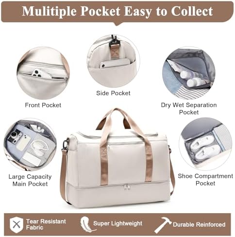 51dnwfs2qfl. ac .jpg SEAFEEWasserdatenschützende Reisetasche Damen Fitnesstasche A11-Beige Braun