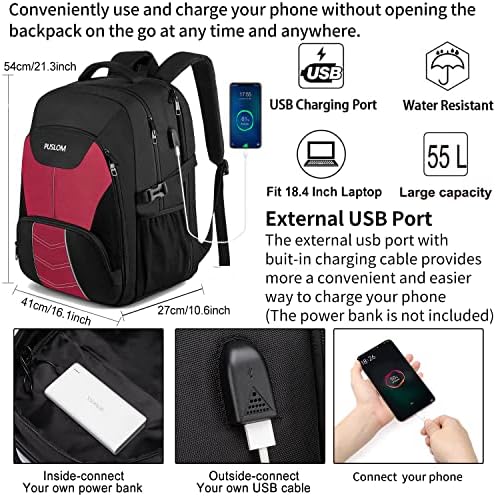 51dgiwydxl. ac .jpg PUSLOM Extra Großer Wasserdichter Rucksack für Männer 55L Laptop Tasche mit USB Ladeanschluss Business Reisen Schwarz
