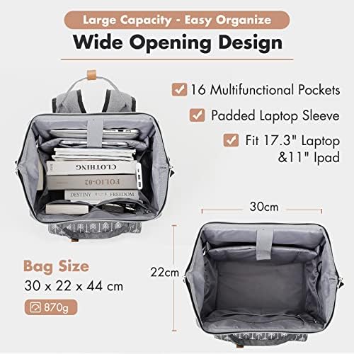 51fa2a1pasl. ac .jpg Lekesky Damen Anti Diebstahl Rucksack mit Laptopfach & 15.6 Zoll Laptop, Arbeitsrucksack Schultasche & Tagepack, Grau L