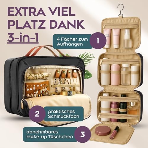51fvkxl7 cl. ac .jpg Reisefein Kulturtasche Damen Groß – 3-in-1 Kulturbeutel zum Aufhängen – Praktische Kosmetiktasche für Reise & Ordnung