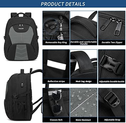 51iuy1bcwl. ac .jpg PUSLOM Extra Großer Wasserdichter Rucksack für Männer 55L Laptop Tasche mit USB Ladeanschluss Business Reisen Schwarz