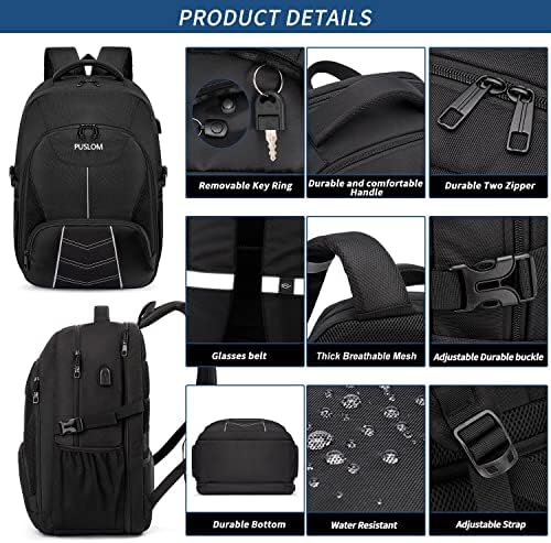 51kywiuoq8l. ac .jpg PUSLOM Extra Großer Wasserdichter Rucksack für Männer 55L Laptop Tasche mit USB Ladeanschluss Business Reisen Schwarz